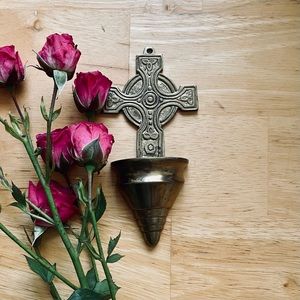 Celtic Cross Brass Holy Waterfont | Ireland